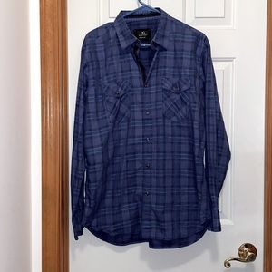 Bugatchi men’s size L “shaped fit” blue plaid snap-down shirt